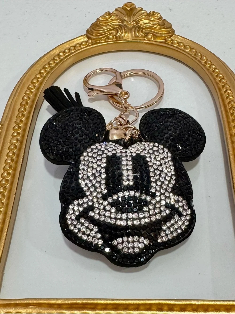New Black Crystal Mouse-Face Keychain  with Tassel